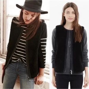 Madewell Black Sherpa Faux Fur Zipper Vest